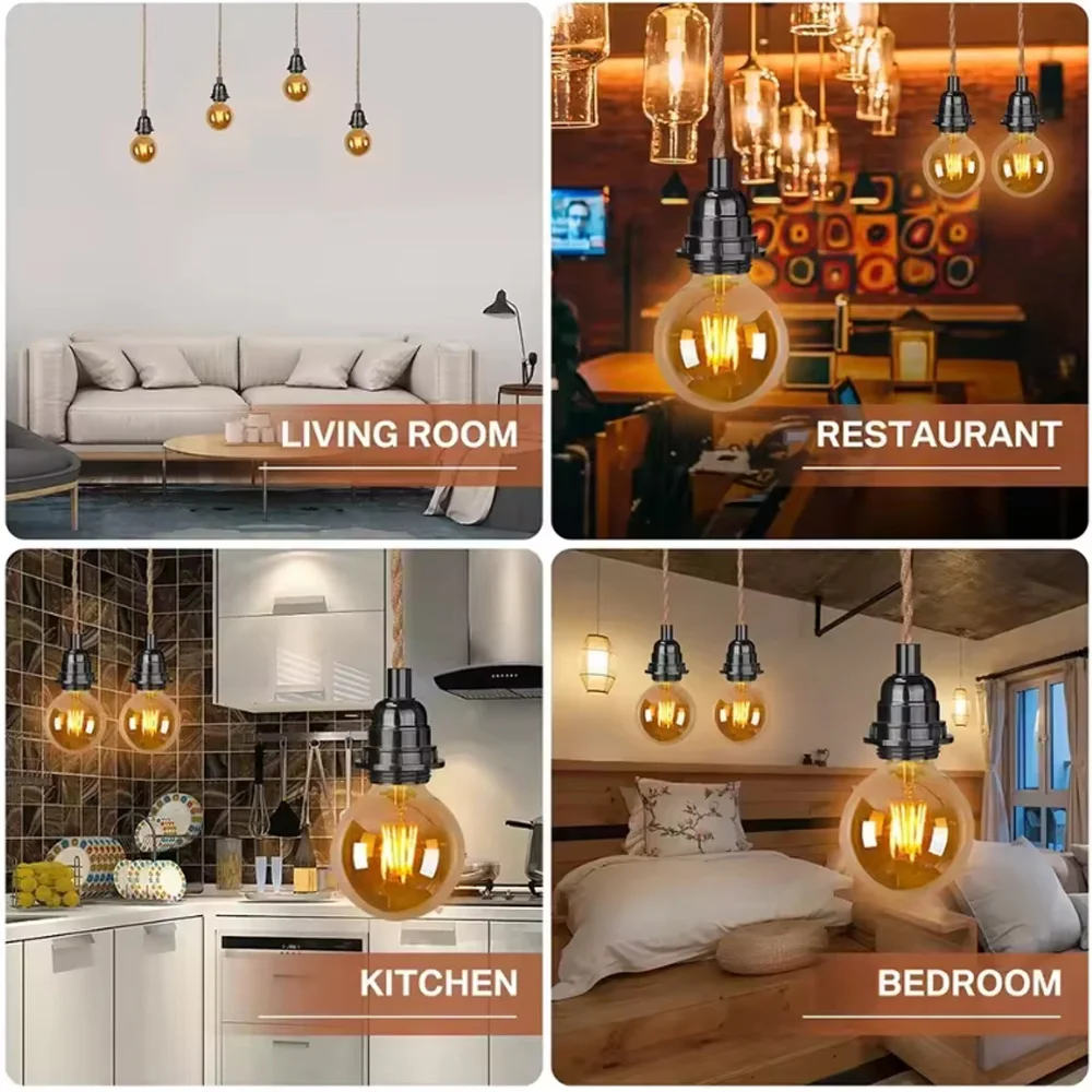 Jute Rope Pendant Lamp Ceiling Lighting Fitting E27 Bakelite Lamp Holder Hanging Kits with Hemp Rope  Cable Holder Lamp Socket