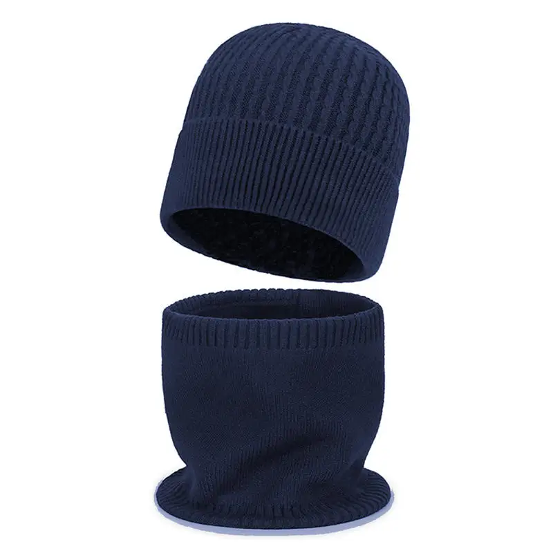 Conjunto de 2 uds de gorro y bufanda de punto para invierno, gorros tejidos de Color sólido, conjunto de bufanda con protección para los oídos, gorro cálido para exteriores, bufanda cálida para hombres y mujeres