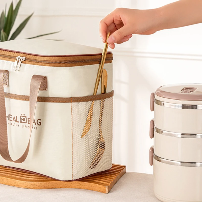 Waterproof Thermal Lunch Tote Bag for Students Office, Thickened Foil Insulated Bento Handbag, Portable Food Carry Pouch