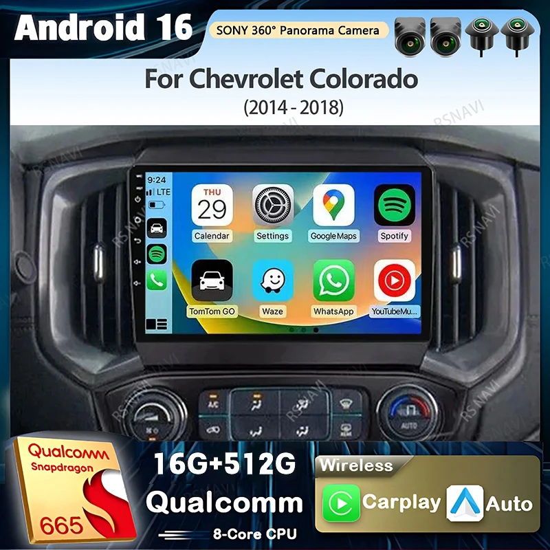 Rádio Automotivo Android 16 Qualcomm Carplay Auto com Tela 2K para Chevrolet Colorado Silverado GMC Sierra VIA Vtrux Truck 2014 - 2018 DSP