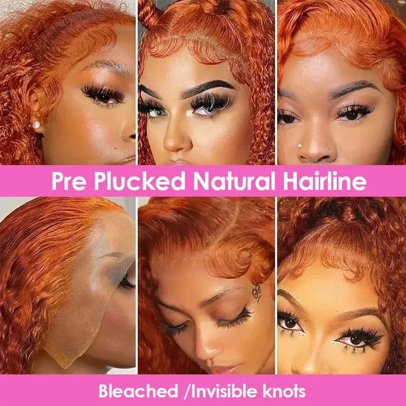 350 Orange Ginger Lace Front Wigs Human Hair 13x4 HD Transparent Lace Frontal Wig Water Wave Wig Human Hair Curly Pre Plucked