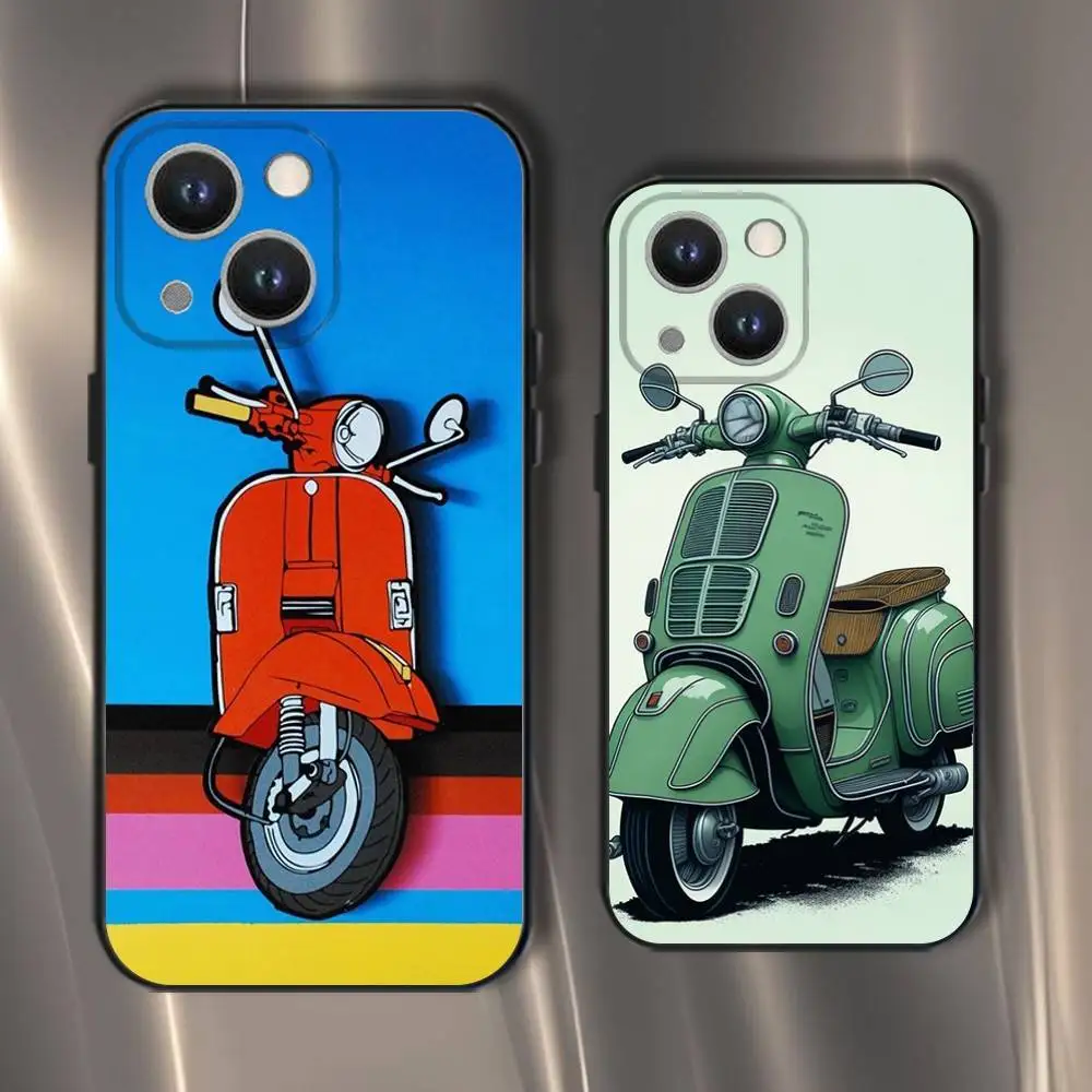 

Vespa Scooter Motorcycle Phone Case For iPhone 16,15,14,13,12,11,Pro,XS,Max,XR,Plus,E,SE4,Mini Black Soft Cover