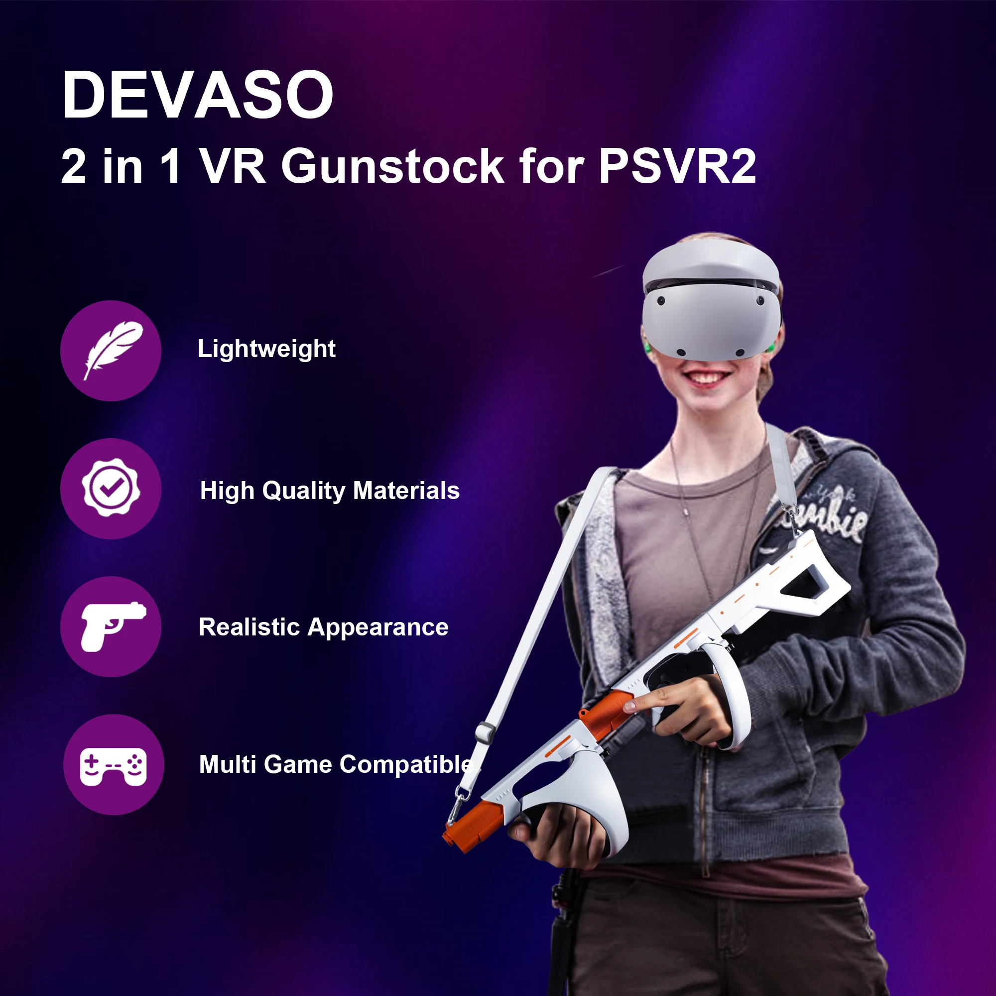 3-in-1 Changing VR Handle Accessories for Playstation VR2,Magnetic VR Gun Stock for PSVR Handle Attachment with Shoulder Straps