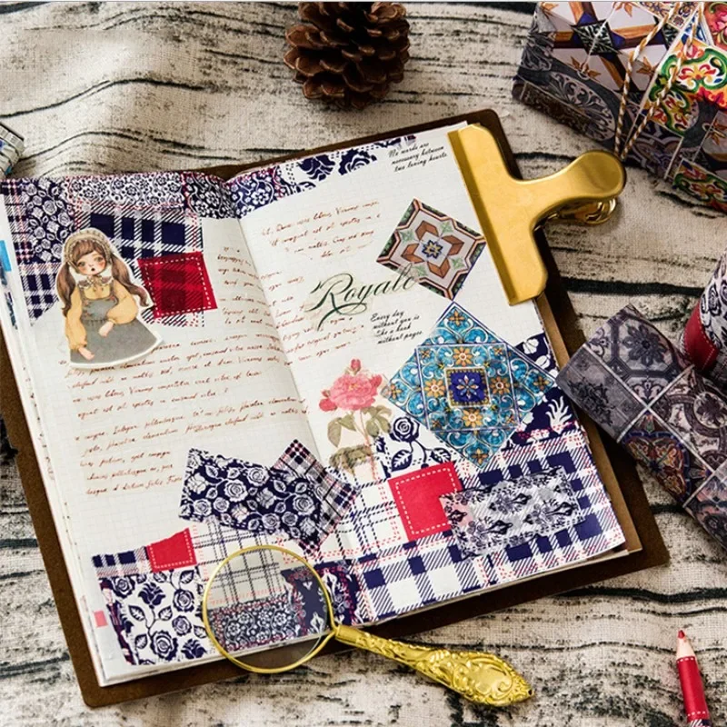 1 Rolle Dekoration Collage Serie Handkonto Retro Gitterband Holz DIY Dekoration Aufkleber 5M