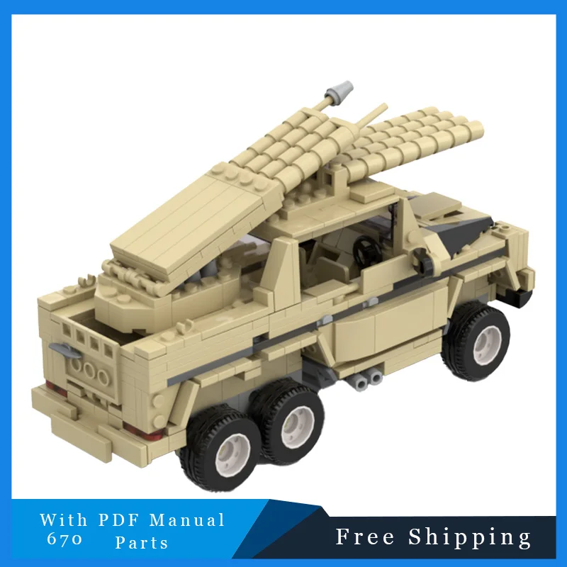 Véhicule tout-terrain de guerre jaune, blocs de construction modulaires, modèle pour éducation des enfants, jouet d'assemblage à monter soi-même, cadeaux de noël et d'anniversaire, 670 pièces