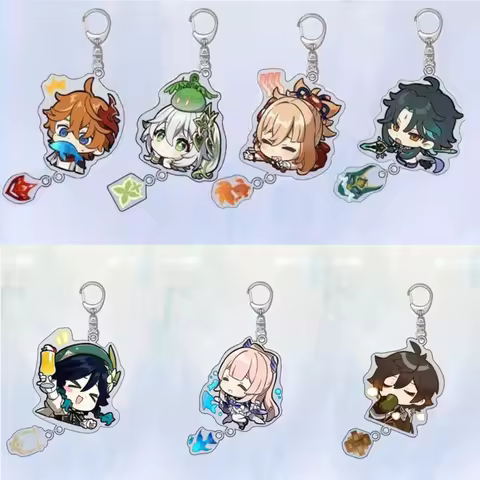 Anime Game Yuanshen Kunikuzushi Morax Kaeya Xiao Hu Tao Tartaglia Acrylic Keychain Badge Cartoon Cosplay Pendant Accessories