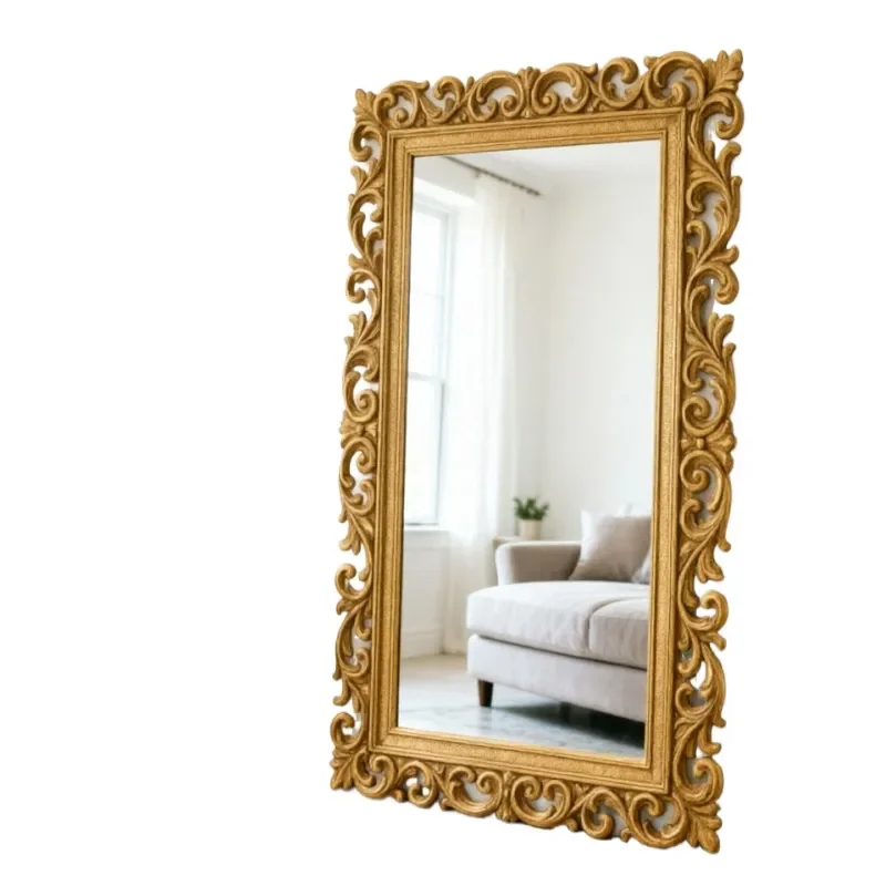 French Retro Carved Floor Mirror Light Luxury Court Style Decorative Mirror High End Clothing Store Cloakroom Fitting Mirror