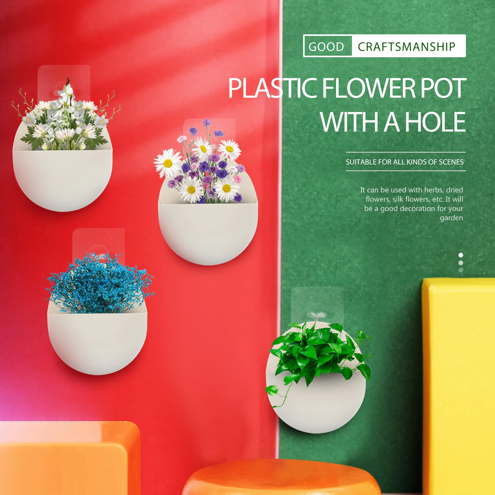 

4Pcs Exquisite Plastic Hanging Flowerpots Wall Mounted Garden Plant Containers for Balcony Patio Indoor Outdoor Decoration