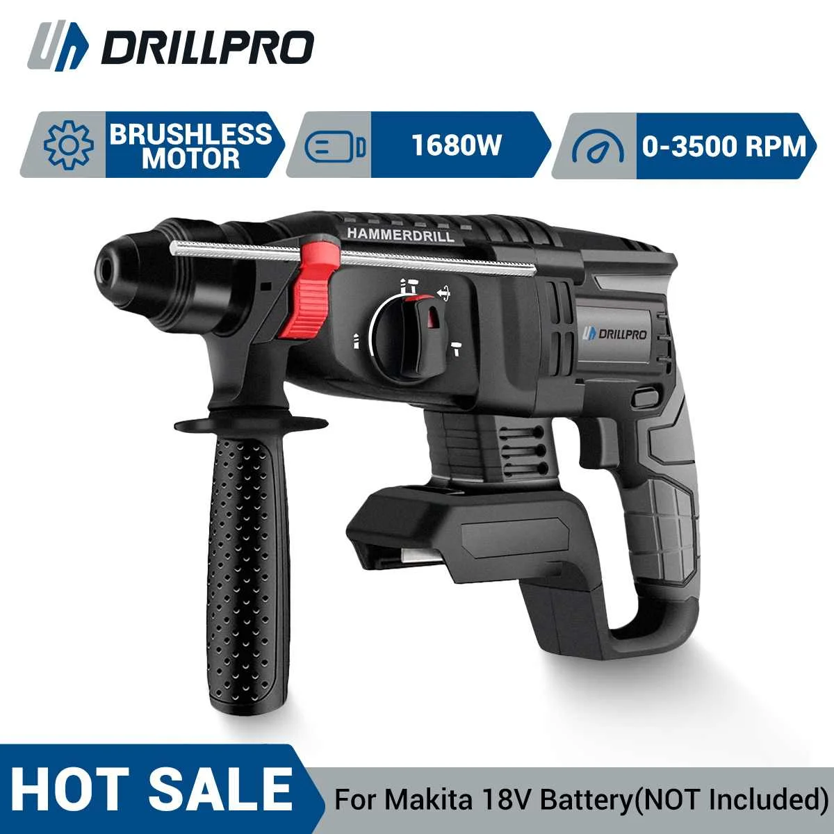 Broca de Martelo Elétrica sem Escova Drillpro Furadeira de Impacto Elétrica Multifuncional Ferramenta Rotativa sem Fio para Makita Bateria 18v 26 mm