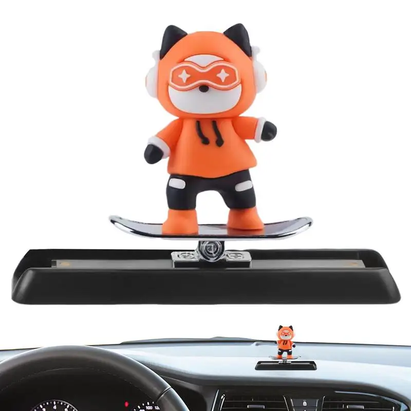 Cartoon Cat Skateboard Ornaments Funny Cartoon Skateboarding Dashboard Decorations Auto Ornaments With Slide Rail car Accessory