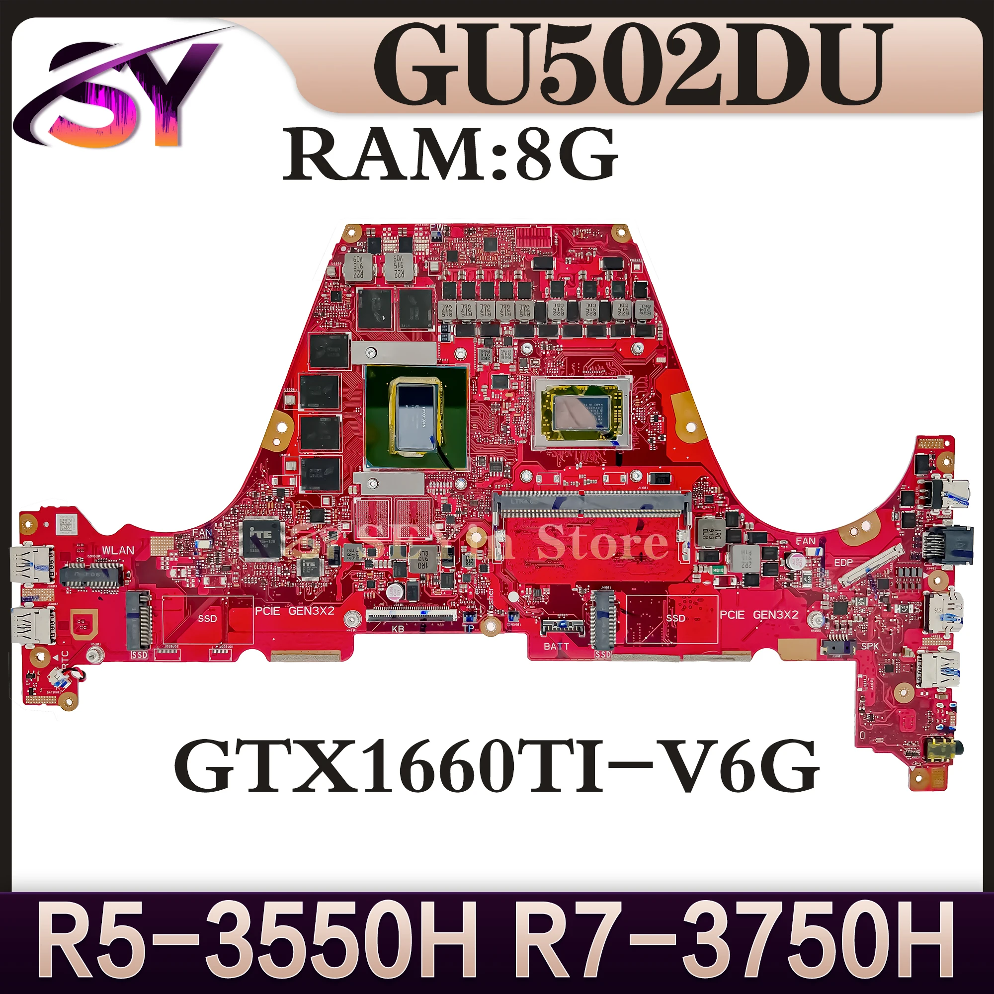 GU502DU Mainboard For ASUS  ROG Zephyrus G15 GU502D GU502 Laptop Motherboard 8G-RAM R5-3550H R7-3750H GTX1660TI/V6G