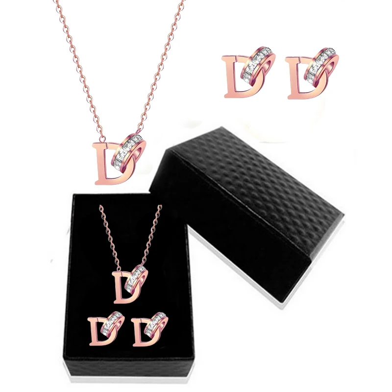 316L Stainless Steel AAA Zircon D Letter Jewelry Set Acero Inoxidable Ювелирные Наборы  Zestawy Biżuterii