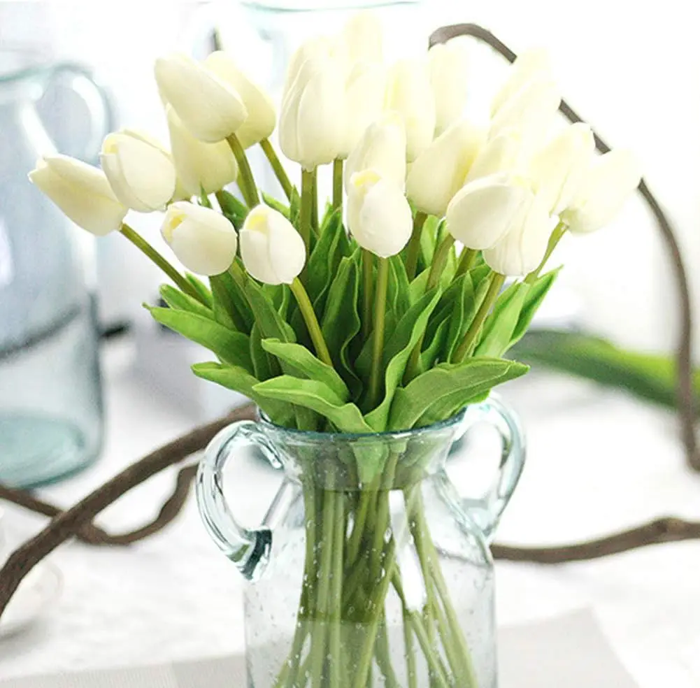 Artificial Flowers Real Touch  PU Tulips Bouquet Fake Tulips Flowers Arrangement Artificial Plants for Wedding Centerpiece Room 