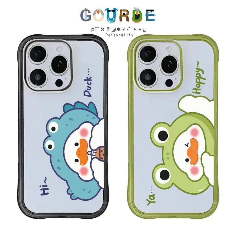 

Gourde Cute Cartoon Duck 2-In-1 Transparent Phone Case for Iphone 13 12 14 15 Plus Iphone 16 Pro Max Shockproof Hard Back Cover