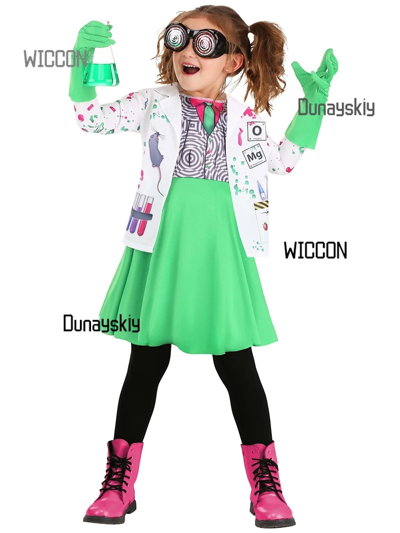 

Halloween Scientist Costume for Toddlers - Funny Lab Coat with Glow Test Tubes & Einstein Wig, Preschool Science Party Outfit