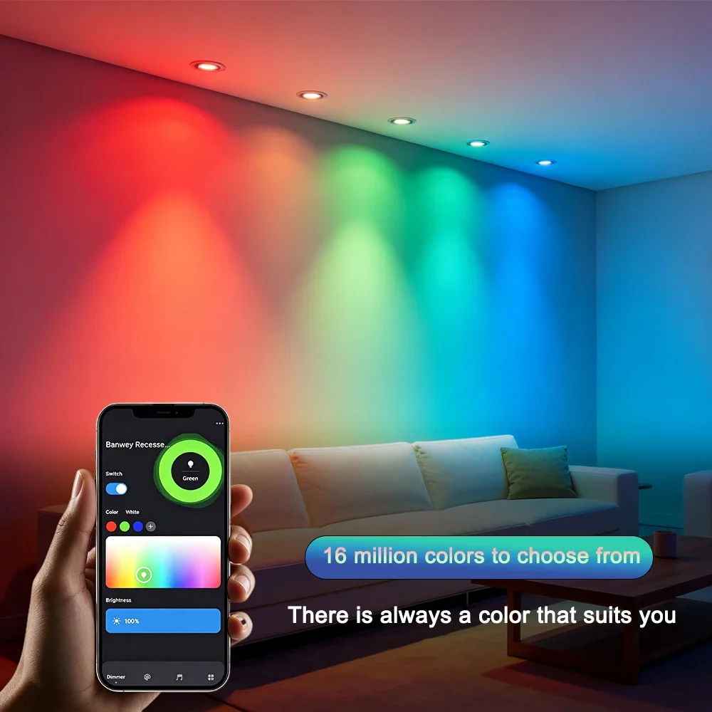 Tuya Bluetooth Smart LED 16W Downlight Anti‑Glare Recessed White 85‑265V RGBCW Dimmable Ceiling Light Bedroom Kitchen