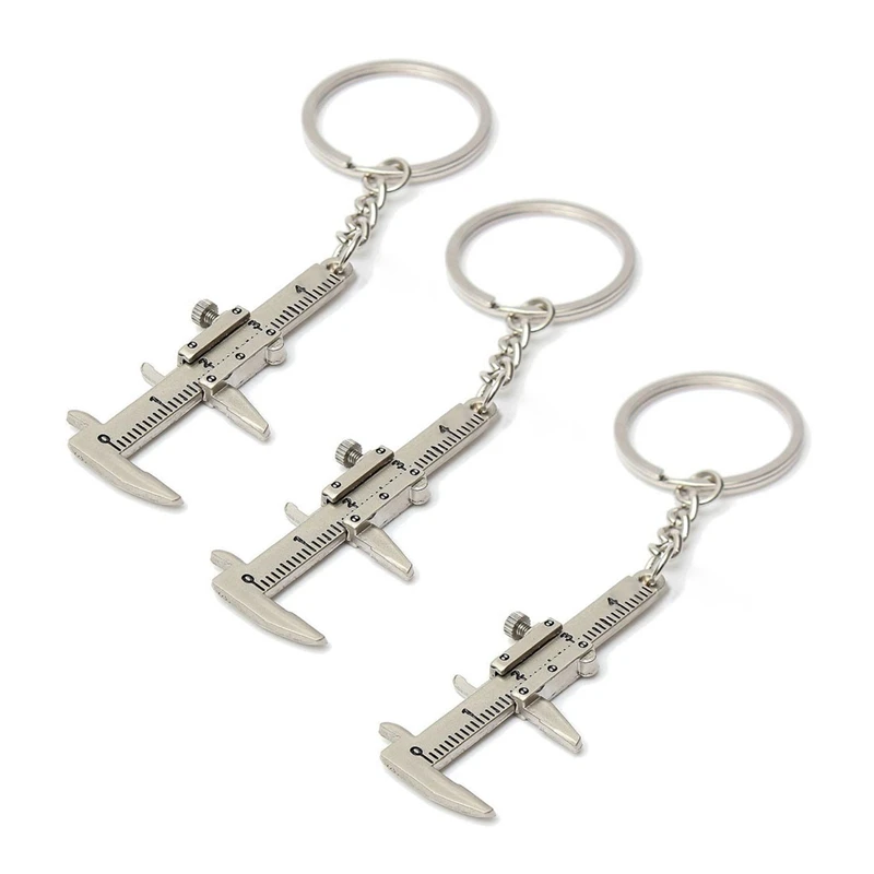 3X Useful Mini Vernier Caliper Tool Pendant Slider Slides Keyring Key Chain 10CM