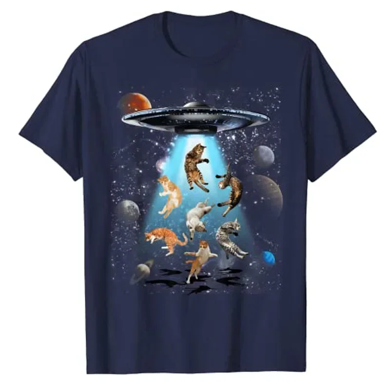 Cute Alien-Cat Space Lover Graphic Tee Y2k Top Novelty Gift Galaxy Cat Cats UFO Humor Funny Kitttyy Graphic Kitten Owner T-Shirt