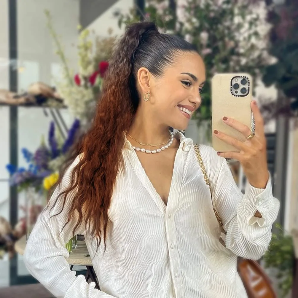 كليب في ذيل حصان تمديد التفاف حول طويل مستقيم ذيل حصان الشعر 22 بوصة ومموج 17 بوصة الاصطناعية هيربيسي وصلات شعر