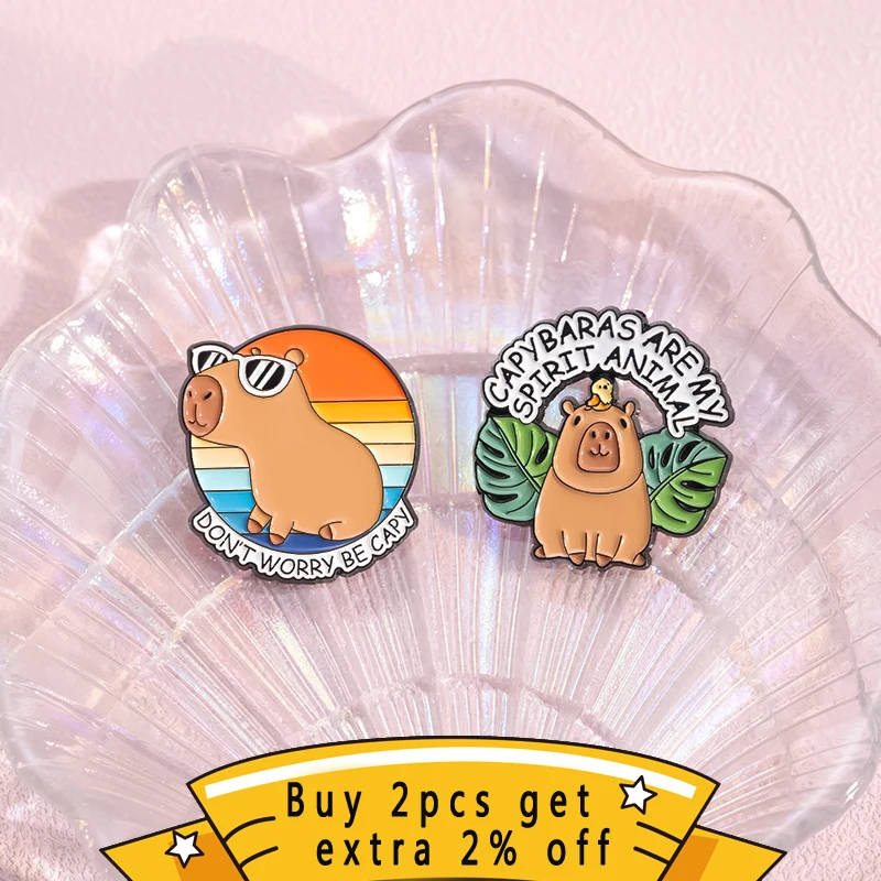 Don'T Worry Be Cappy Enamel Pins Be Nice Be Friendly Be A Capybara Metal Lapel Badge Brooches Jewelry Gift For Kid Friends