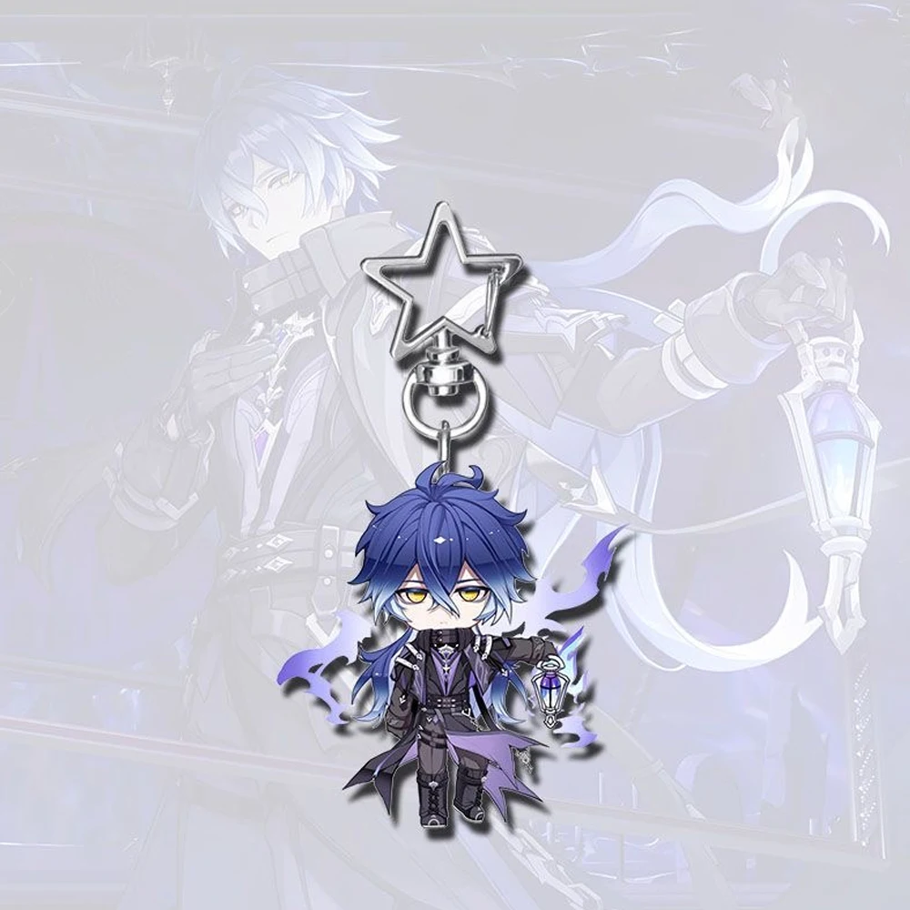 Game Genshin Impact Durin Flins Lauma Skirk Cosplay Key Chain Acrylic Keychain Backpack Decoration Metal Star Keyring Prop image 3