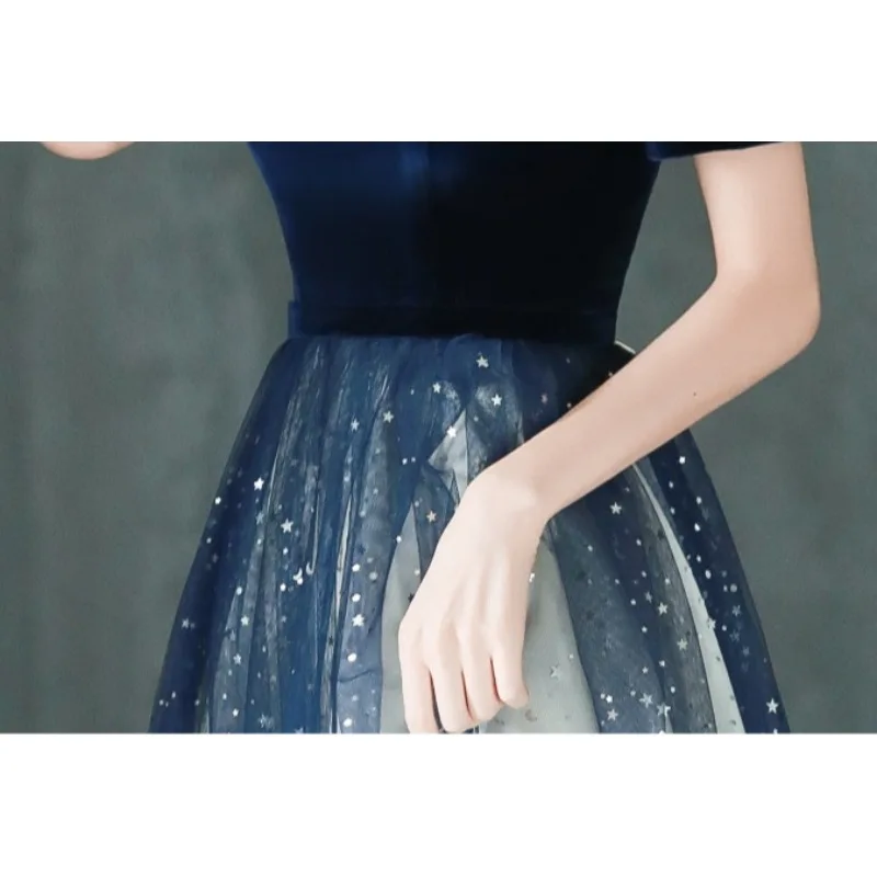 2026 Summer Women's New High Quality Luxury Black Glitter Host Performance One Shoulder Banquet Slimming Evening Dress