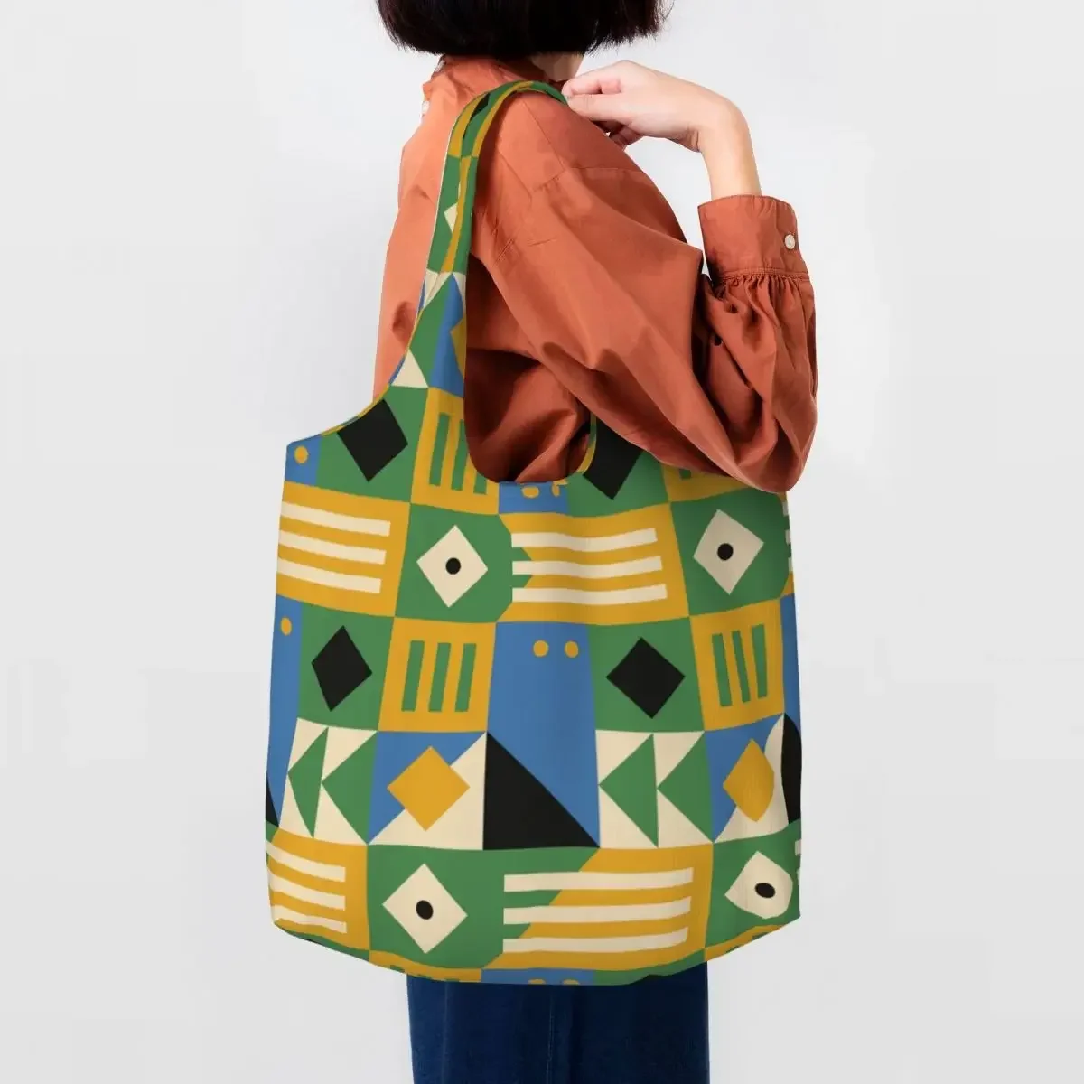 Bauhaus Color Block Geometric Line Modern Shopping Bag Women Shoulder Canvas Tote Bag Durable Minimalist Groceries Shopper Bags