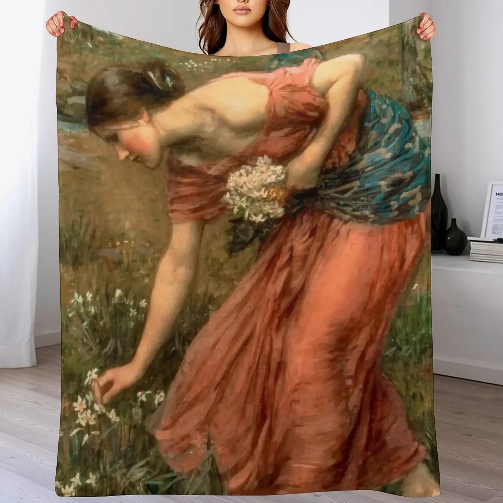 Narcissus by John William Waterhouse Throw Blanket Soft Warm Blanket Gift for Grandparents