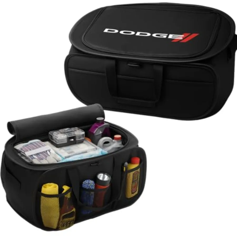

SR1 USA Dodge Pop Up Trunk Storage Organizer - Black with Stripes Logo for All Dodge Challenger Charger Durango Viper Hornet Da