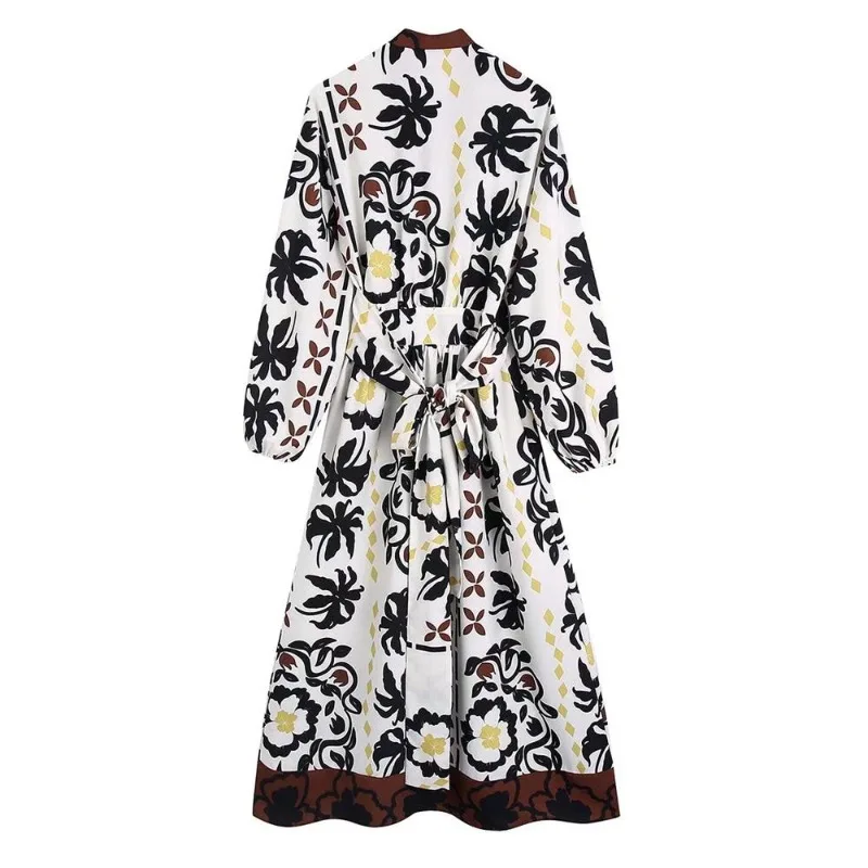 Robe Kimono de Style Boho à Col en V et Manches sulf, Vêtement de Plage Décontracté, Imprimé à la Mode, Taille Haute, Ceinture, Éducatif, Célébrité, Été