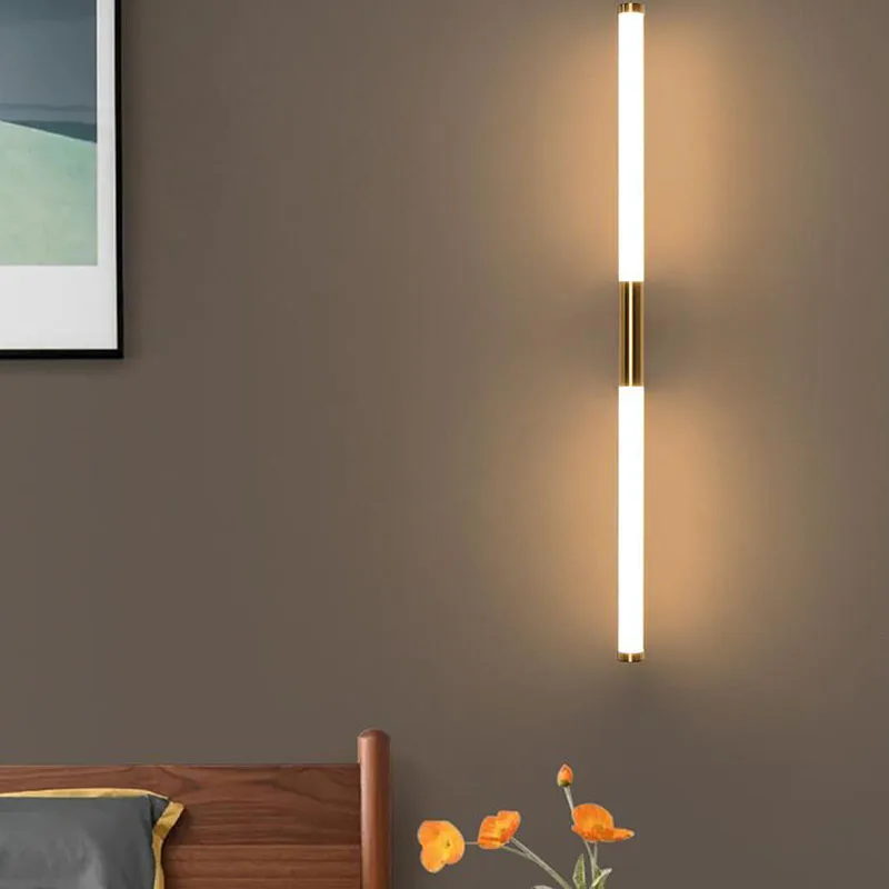 

Simple gold mirror front wall lamp Nordic bedroom bedside led wall lamp household study strip wall lamp Bathroom Mirror Light