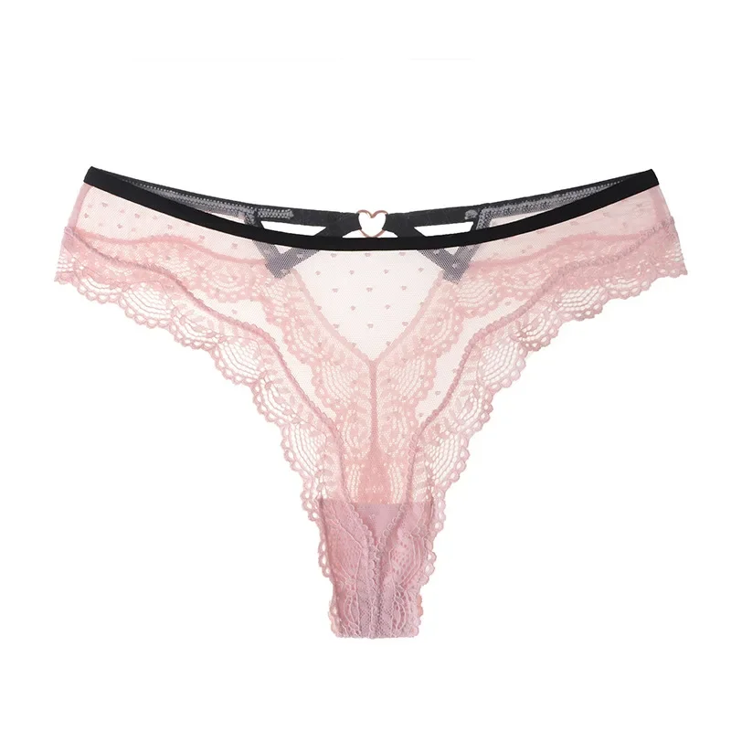 European and American Lace Polka Dot Mesh Cotton Bottom Sexy Seamless Low-rise Thong T-pants Underwear Women