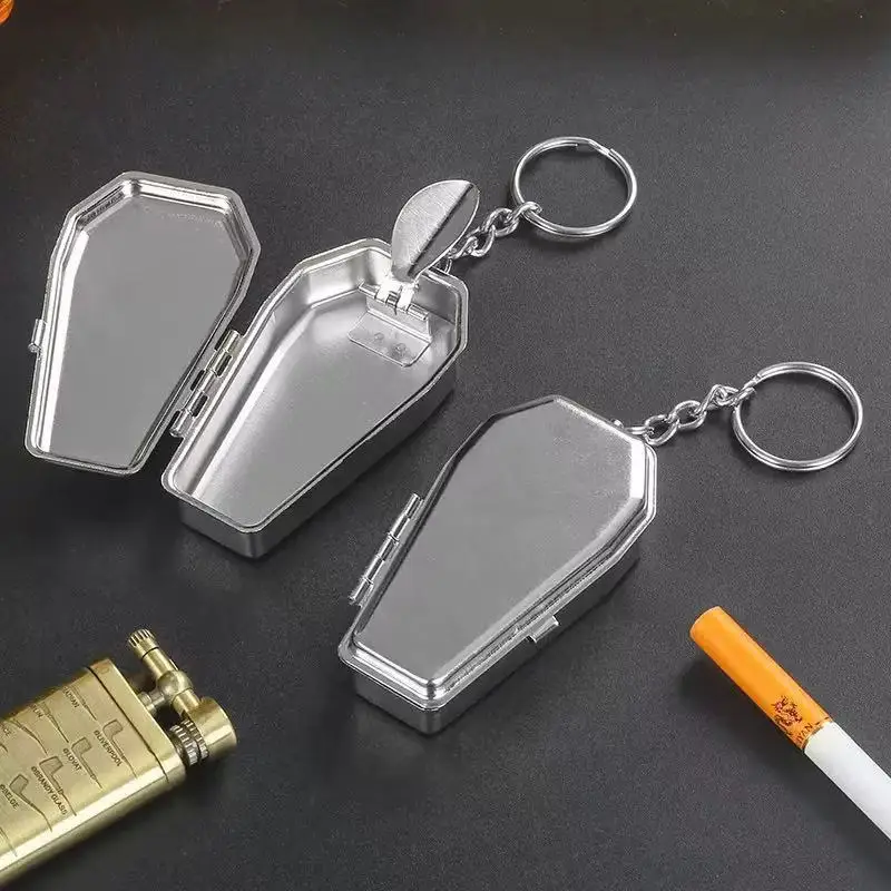 Silvery Guitar Case Shaped Metal Keychain Ashtray for Car Travel,  Mini Pocket Ashtray, Cigarette Butt Extinguisher Trash Keeper