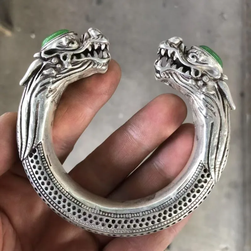 Tibetan Silver cuff bangle faucet inlaid with agate fashion personalized men and women couple fashion jewelry gift