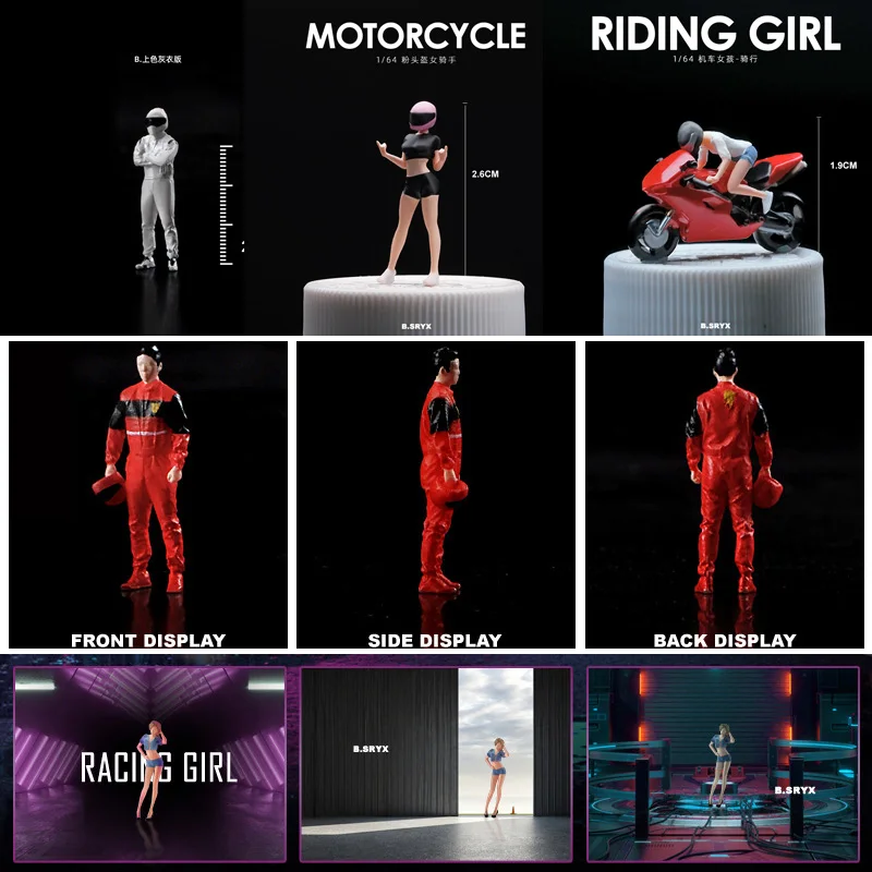 تمثال لمتسابق الدراجات النارية ذكور وإناث ، مصغرات مرسومة ، نموذج دمية صغيرة ، إكسسوارات مشهد إبداعية ، ديكور عرض المناظر الطبيعية ، 1:64