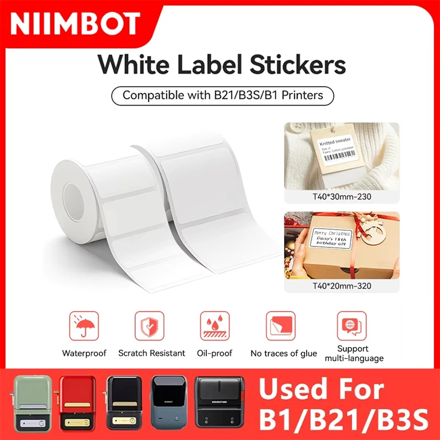 Niimbot Thermal Label Tape White Sticker Waterproof Paper Adhesive Label White Anti-Oil For B1 B21 Mini Portable Thermal Printer