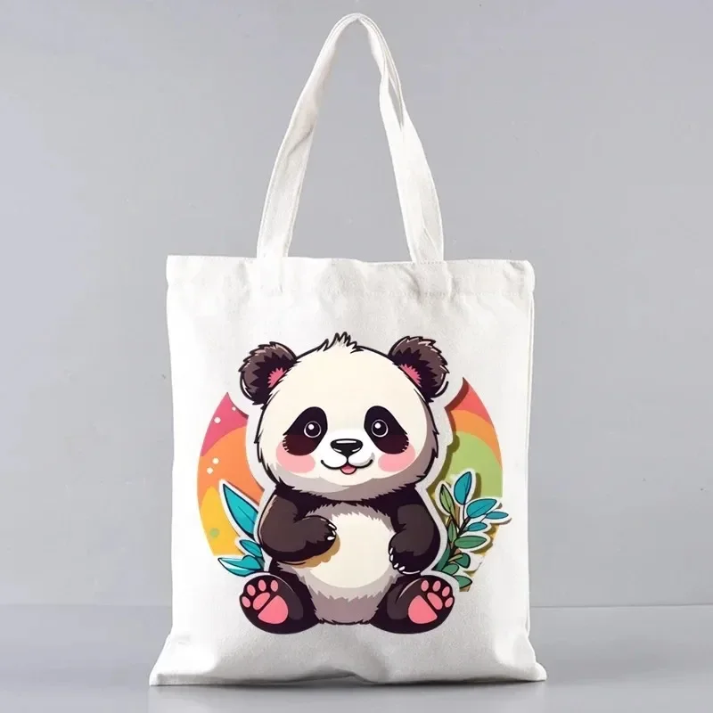 Cute Panda Ladies Handbag  Fashion Canvas Shoulder Bag Eco-friendly Large Capacity Women Travel Shopping Bag Wallet