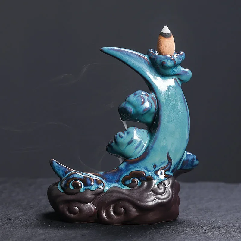 Ceramic household indoor incense burner Zen decoration creative Moon reverse flow incense burner crafts home decoration