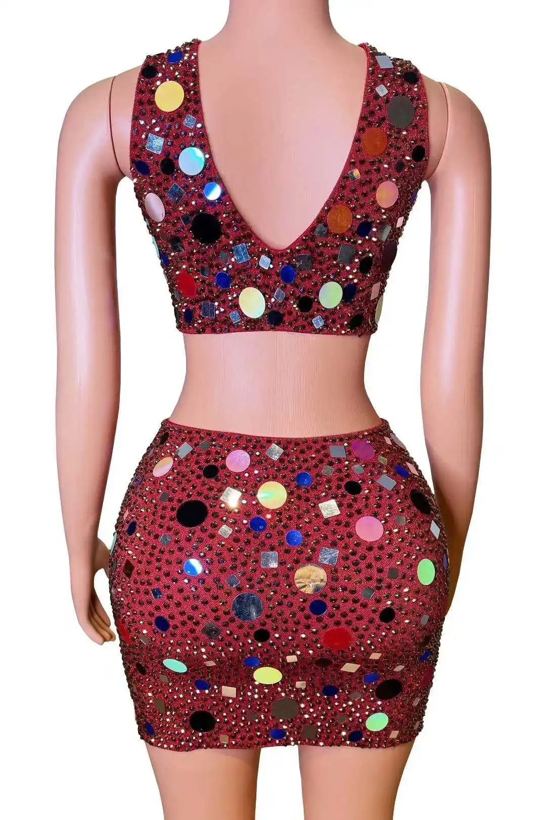 2 Pcs Set Women Outfits Sequin Stretch Singer Dancer Costumes