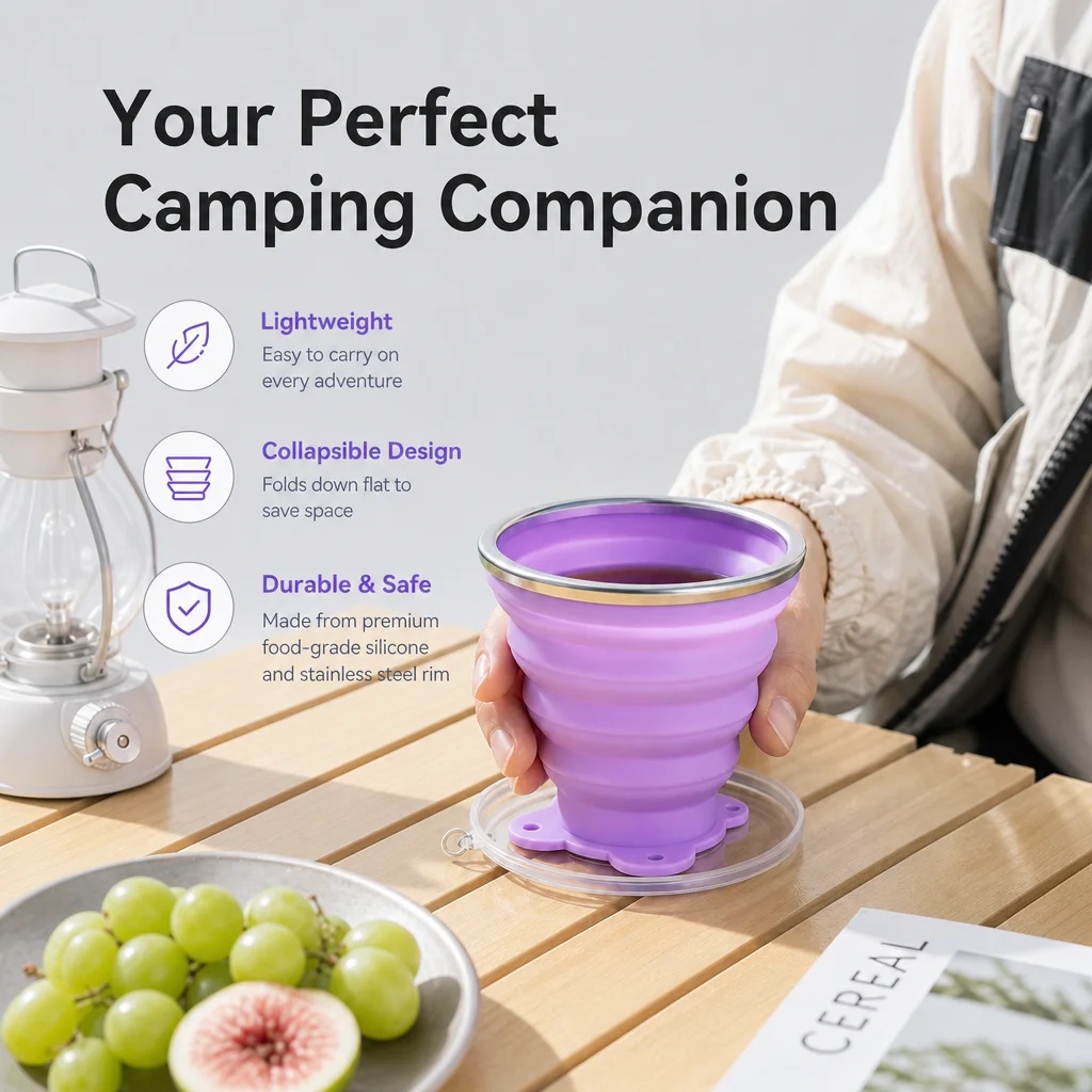 Collapsible Silicone Cup BPA Free Foldable Space Saving Lightweight Portable Leakproof Outdoor Camping Hiking Drinking Mug