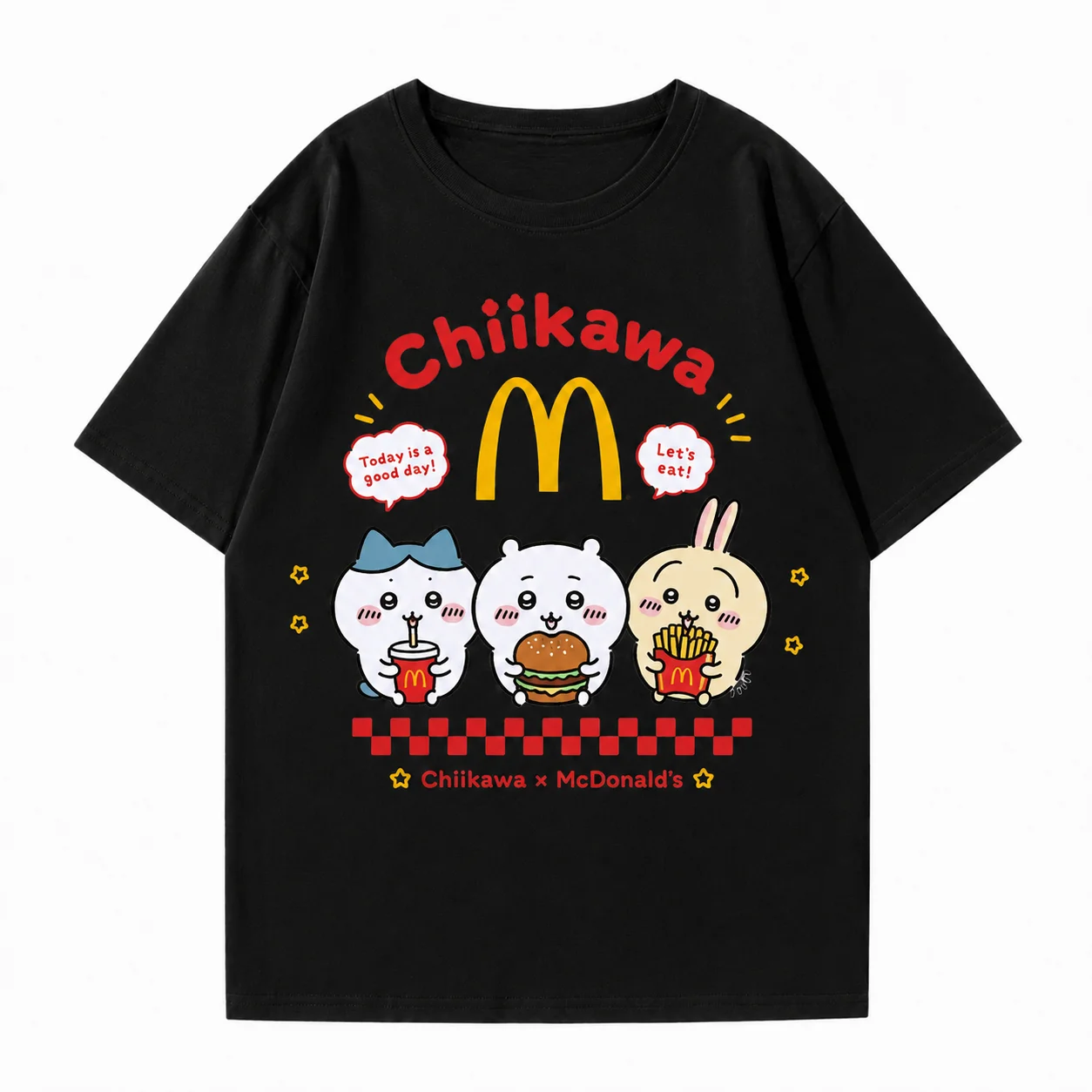 Übergroße weiße Oberteile für Männer und Frauen Chiikawa Group Grafik-T-Shirt Niedliches japanisches Maskottchen-Design Locker geschnittene Sommer-Streetwear Anime – Detail 5