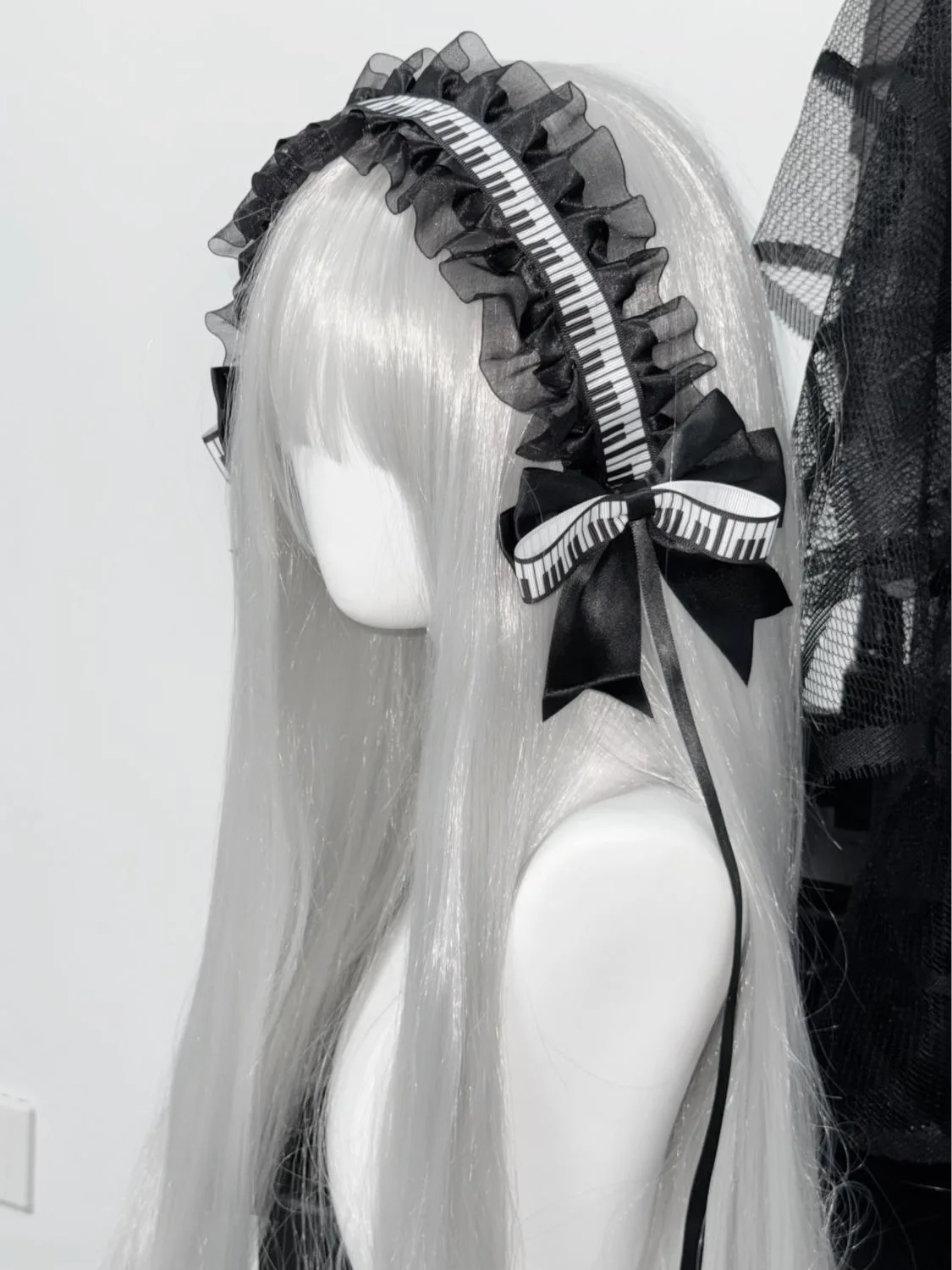 Touches de Piano noires et blanches faites à la main pour femmes, bandeau avec nœud en dentelle Lolita, coiffure gothique, accessoires pour cheveux