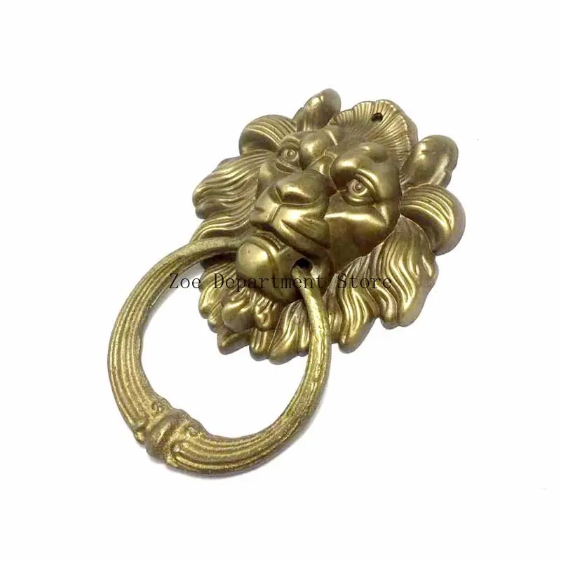 Vintage Brass Casting Lion Head Knocker Solid Wood Villa Courtyard Gate Ring Door Handle Pulls Knob Decoration