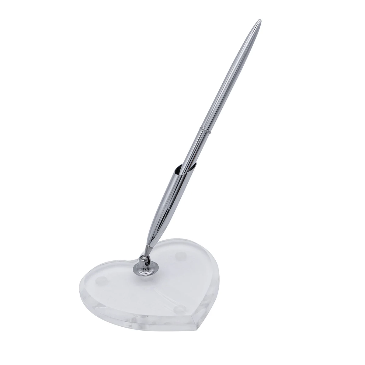 

Wedding Reception Guest Pen Set Heart Shape Acrylic Stand Silver Rotating Pen Holder For Bridal Shower Engagement Sign Book