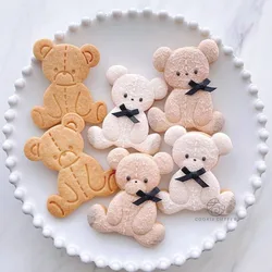 Cartoon Bear Cookie Cutter and Fondant Embosser 3D Cute Animal Little Bear Shaped Biscuit Cutting Mold DIY Cake Baking Supplies