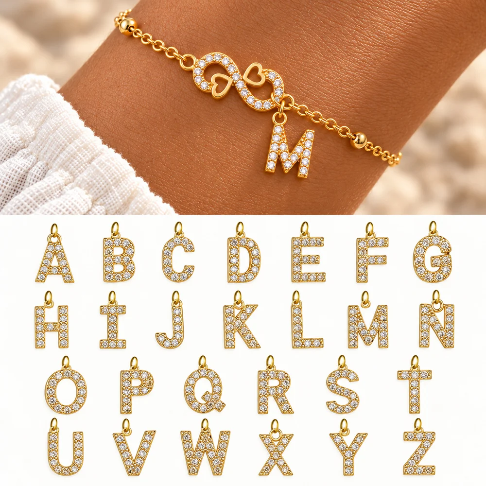 Initial Charm Infinity Heart Cubic Zirconia Gold Plated Letter Bracelets for Women Men Dangle Chain Link Jewelry Daily Wear Gift