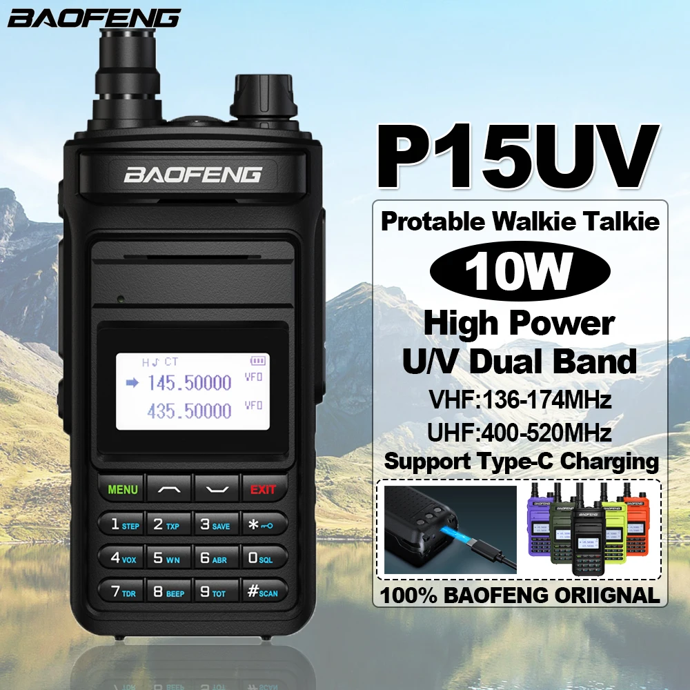 

BAOFENG P15UV Portable 2-Way Radio 10W 999 Channels Dual Band Type-C Charging 50KM Max Long Range Walkie Talkie FM CB Ham Radios