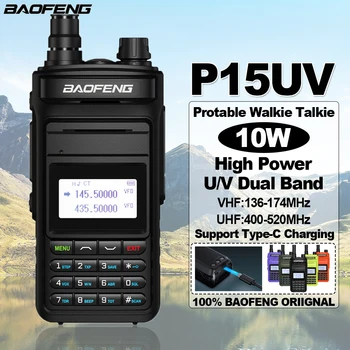 Baofeng p15uv rádio bidirecional portátil 10w 999 canais banda dupla tipo-c carregamento 50km max longo alcance walkie talkie fm cb rádios presunto