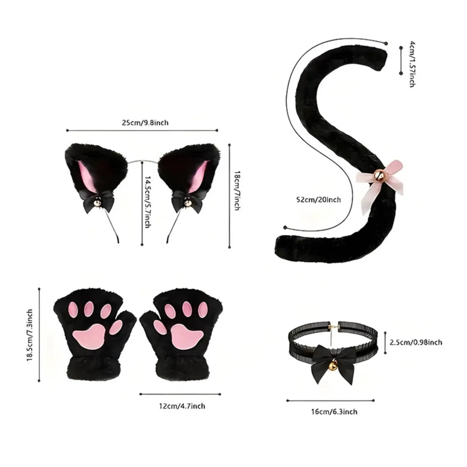 5 Pieces Cat Cosplay Set with Paw Gloves | Cute Bell Accents, Soft soft Texture, feline ears and Tail Set, for Halloween