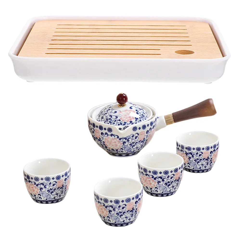 

1 set 1 Set Portable Ceramic Tea Set Travel Rotating Teapot Cup Kit Chic Design Home Office Gift With Bag For Holiday